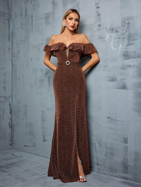 Off-Shoulder Fishtail Evening Dress - Slim Waist Hostess Gown - Image 2