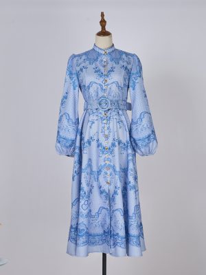 Women’s Spring Print Lantern Sleeve Long Dress