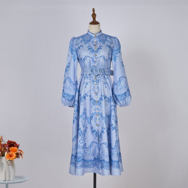 Women’s Spring Print Lantern Sleeve Long Dress