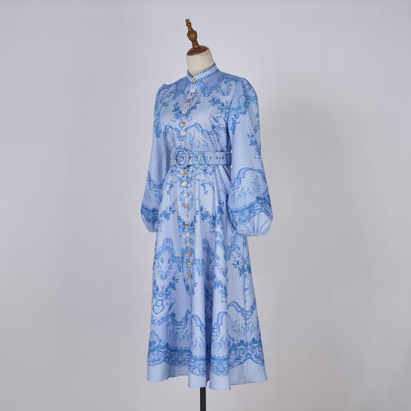 Women’s Spring Print Lantern Sleeve Long Dress - Image 2