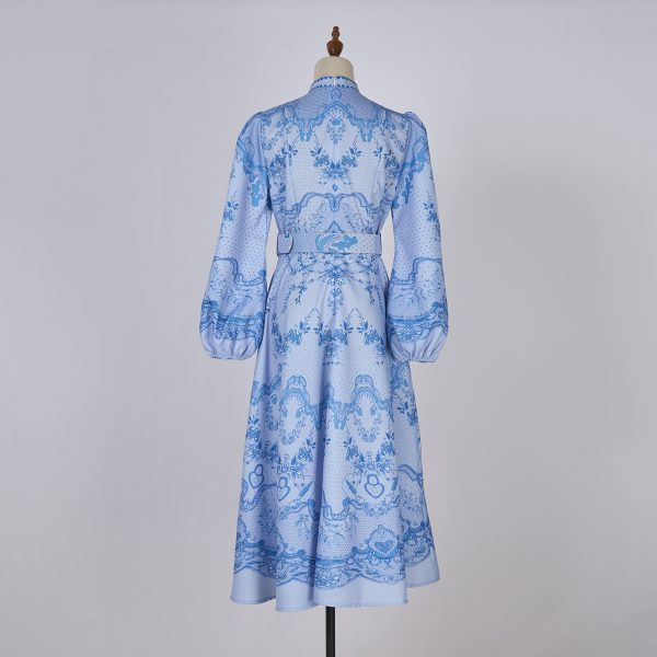 Women’s Spring Print Lantern Sleeve Long Dress - Image 3