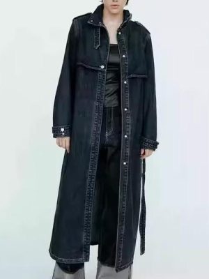 Autumn Women’s Denim Belted Long Trench Coat