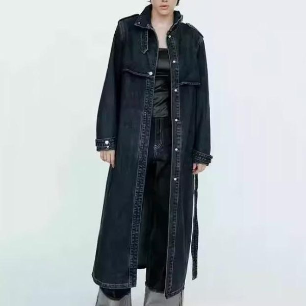 Autumn Women’s Denim Belted Long Trench Coat