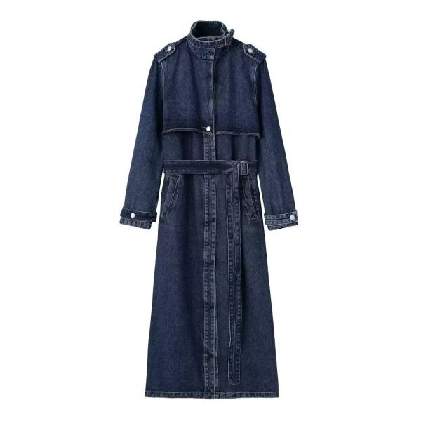 Autumn Women’s Denim Belted Long Trench Coat - Image 2