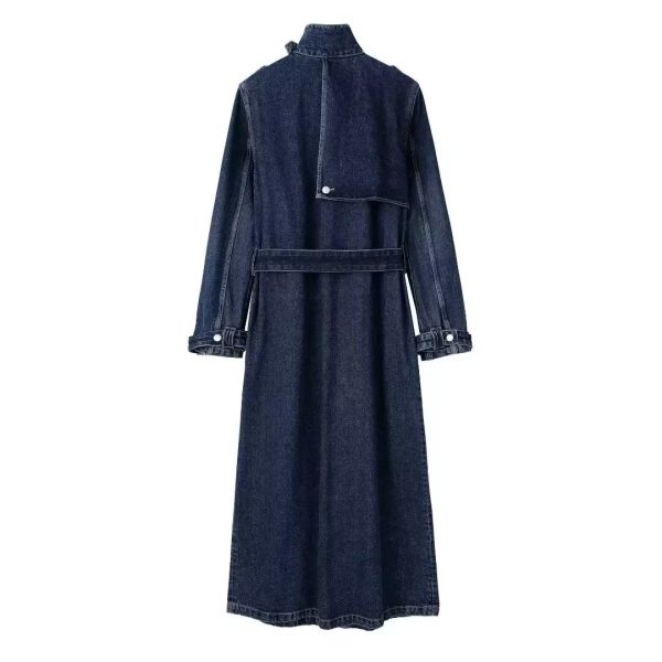 Autumn Women’s Denim Belted Long Trench Coat - Image 3