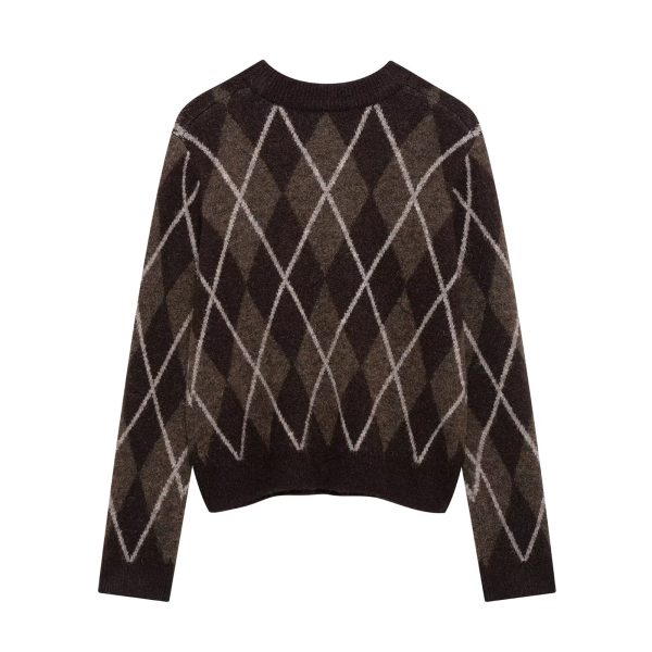 Winter Women’s Casual Round Neck Diamond Pattern Knitted Coat - Image 4