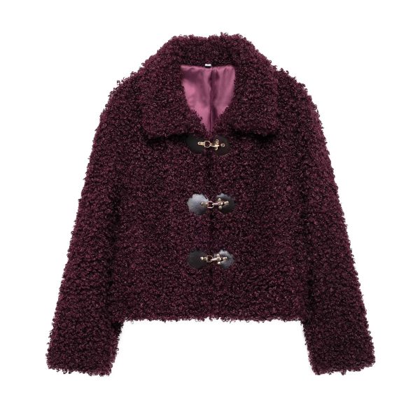 Women’s String Button Fleece Warm Short Overcoat Coat - Image 2