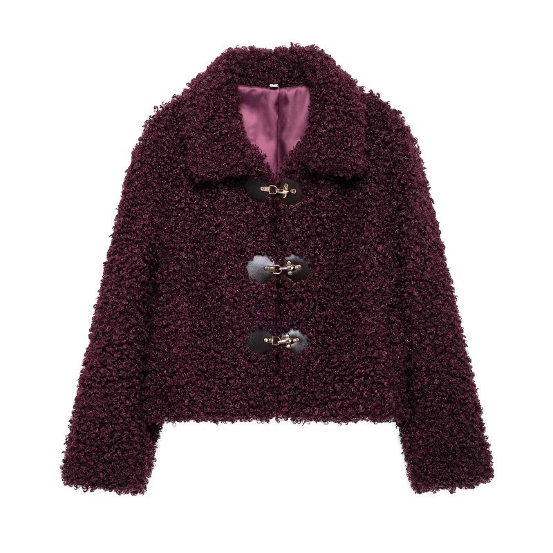 Women’s String Button Fleece Warm Short Overcoat Coat - Image 2