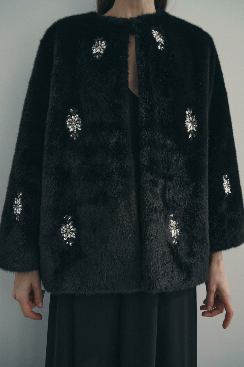 Women’s Autumn Winter Jewelry String Ornament Artificial Fur Overcoat Coat