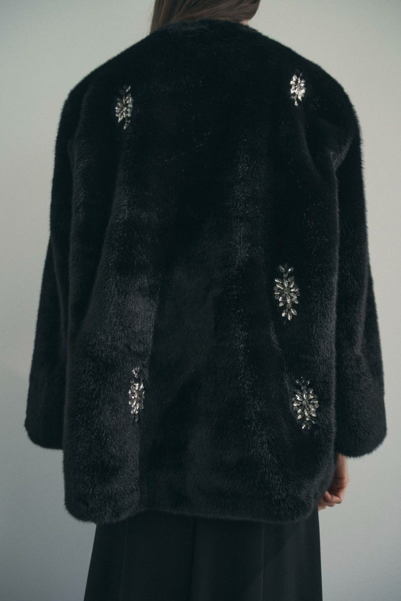 Women’s Autumn Winter Jewelry String Ornament Artificial Fur Overcoat Coat - Image 2