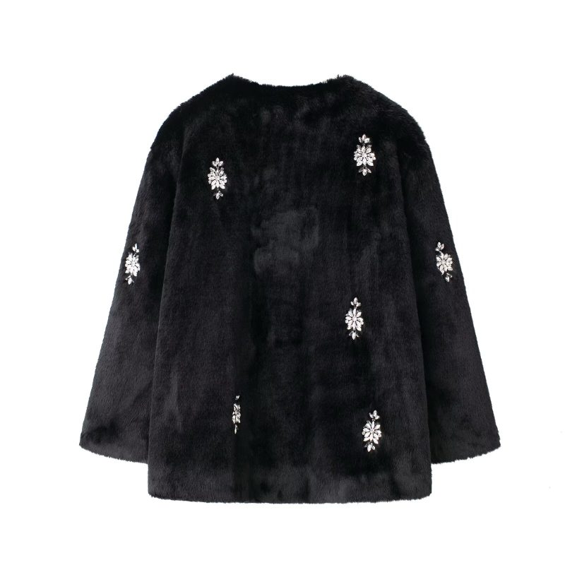 Women’s Autumn Winter Jewelry String Ornament Artificial Fur Overcoat Coat - Image 5