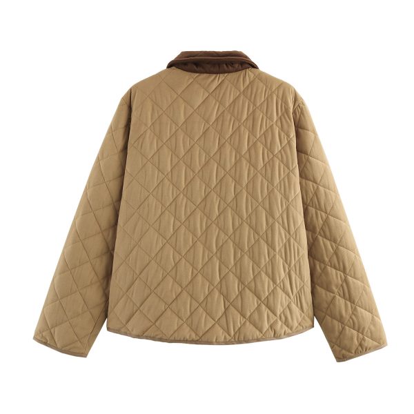 Polo Collar Suede Quilted Cotton Coat – Women’s Autumn Winter Streetwear - Image 2