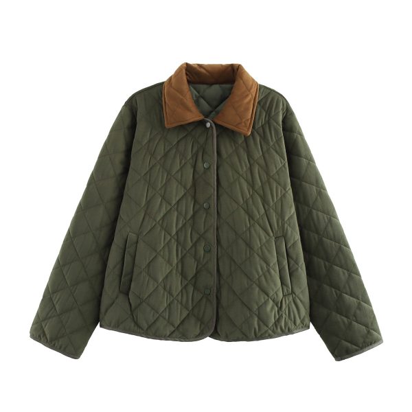 Polo Collar Suede Quilted Cotton Coat – Women’s Autumn Winter Streetwear - Image 3