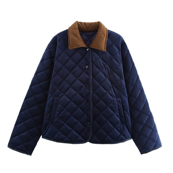 Polo Collar Suede Quilted Cotton Coat – Women’s Autumn Winter Streetwear - Image 4