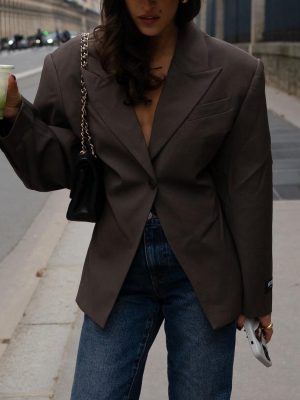 Wide Shoulder Waist-Tight Blazer – Women’s Autumn Winter Street Style