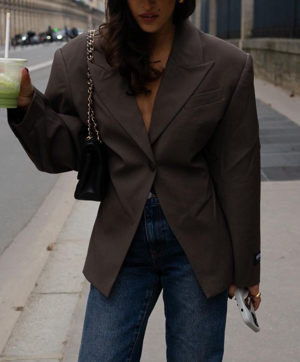 Wide Shoulder Waist-Tight Blazer – Women’s Autumn Winter Street Style