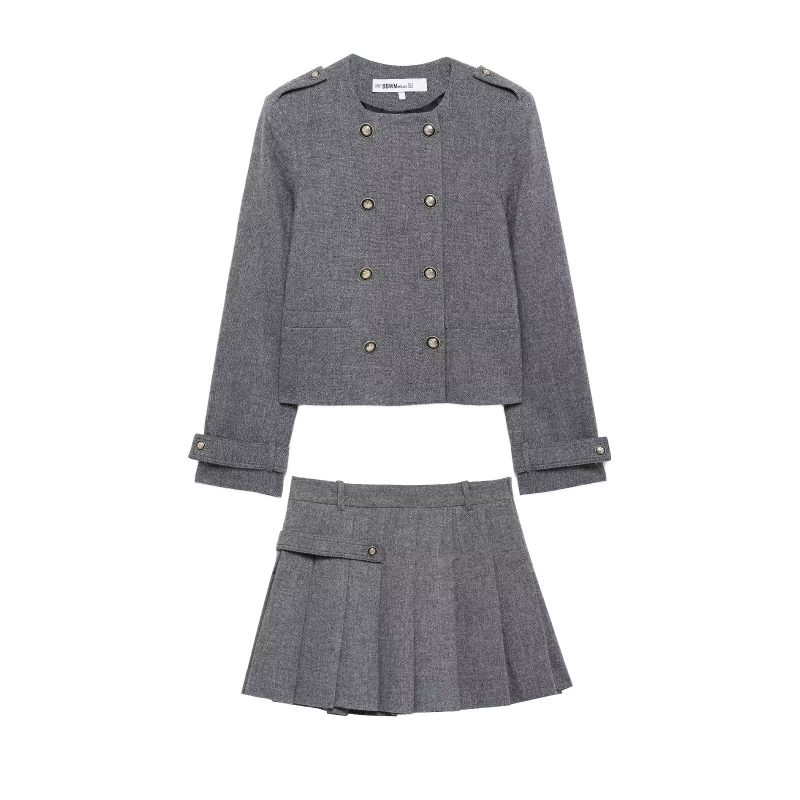 Breasted Blended Coat with Wide Pleated Skirt for Autumn Winter - Image 3