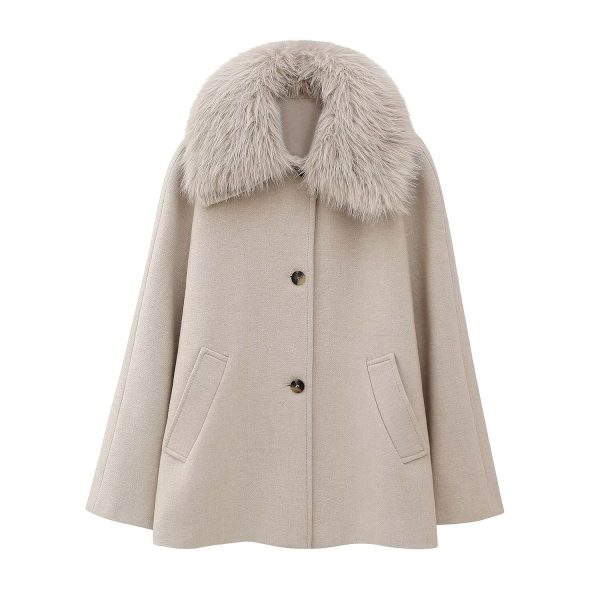 Blended Coat with Detachable Fur Collar for Autumn Winter - Image 4