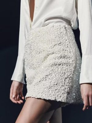 Fashionable Beaded A-Line Short Skirt for Winter Women