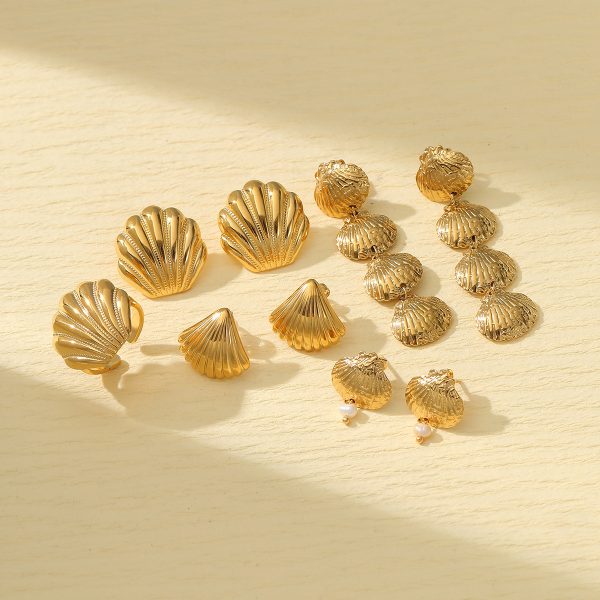 Marine Scallop Titanium Steel Stud Earrings - Image 3