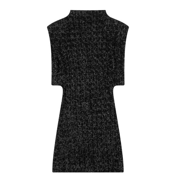 Women’s French Belt Padded Shoulder Beaded Mini Dress - Image 2