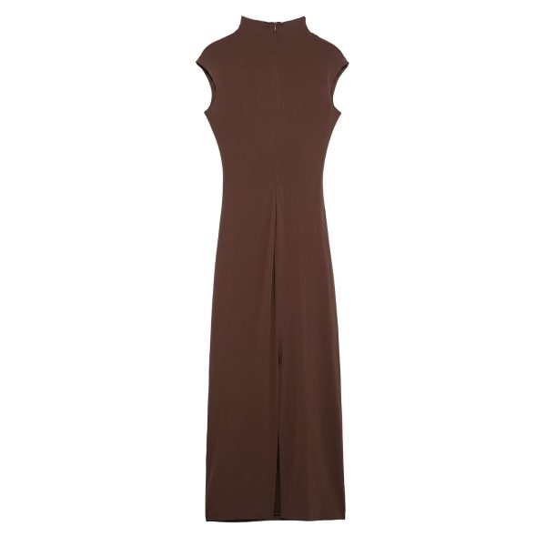 Pleated Sleeveless Half Turtleneck Maxi Dress for Spring - Image 4