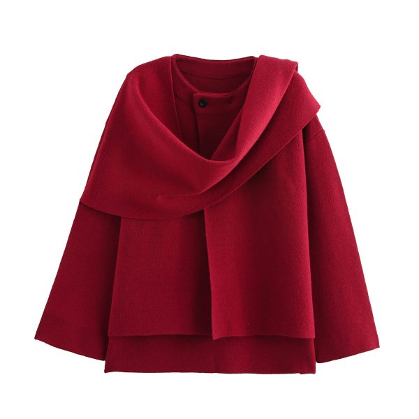 Women’s Asymmetric Scarf Design Short Knitted Coat - Image 2