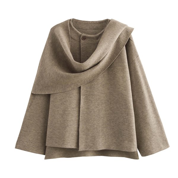 Women’s Asymmetric Scarf Design Short Knitted Coat - Image 3