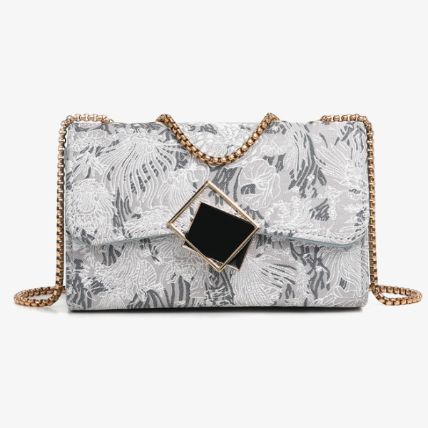 Embroidered Chain Square Shoulder Bag - Women’s Crossbody