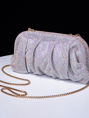 Diamond Studded Pleated Clutch Bag – Rhinestone Dinner Crossbody