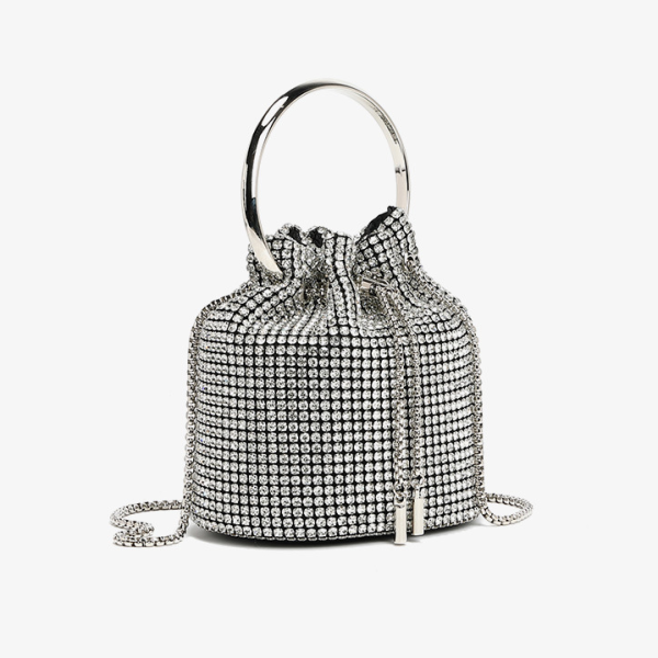 Handmade Diamond Chain Mini Bucket Shoulder Bag for Women - Image 3