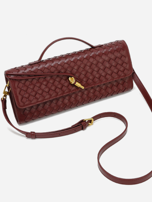 Women’s Woven Leather Baguette Bag – Soft Crossbody Dinner Bag