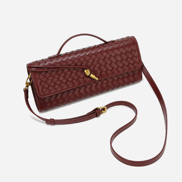 Women’s Woven Leather Baguette Bag - Soft Crossbody Dinner Bag