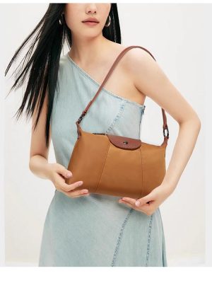 Retro Brown Nylon Small Square Baguette Shoulder Bag Women