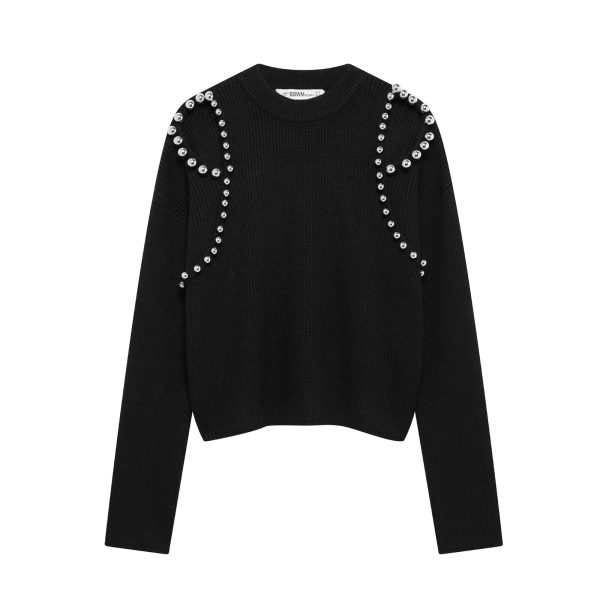 Ball Decoration Long Sleeve Round Neck Sweater for Women - Image 2