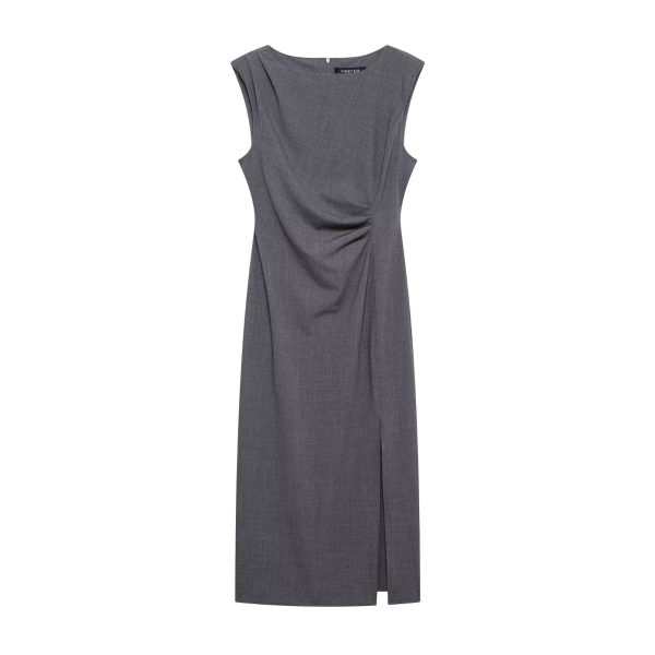 Waist Pleated Sleeveless Midi Dress with Slimming Overknee Fit - Image 2