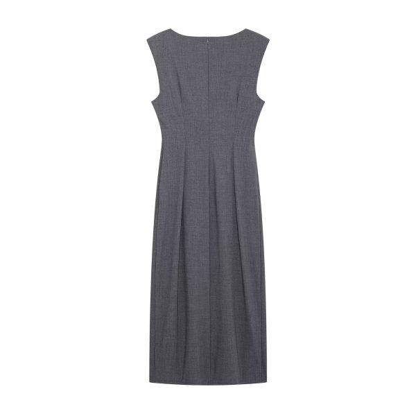 Waist Pleated Sleeveless Midi Dress with Slimming Overknee Fit - Image 3