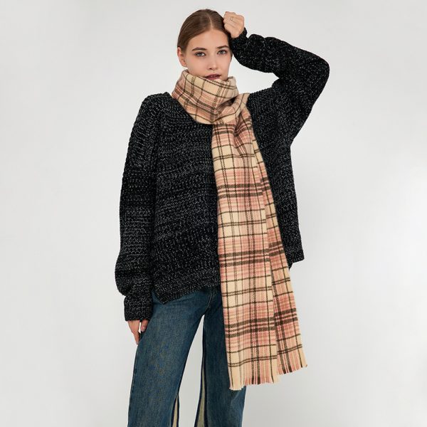 Cashmere Plaid Scarf Women Autumn Winter Warm Bib Shawl