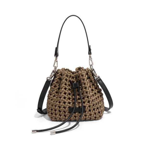 Silk Woven Bucket Bag - Trendy Mini Shoulder Messenger Bag - Image 4