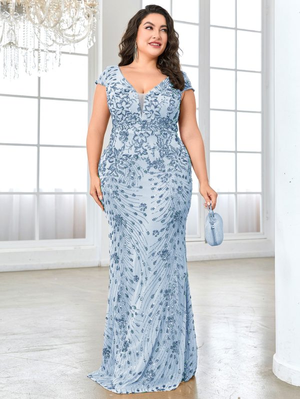 Plus Size Sequined Fishtail Evening Dress for Women