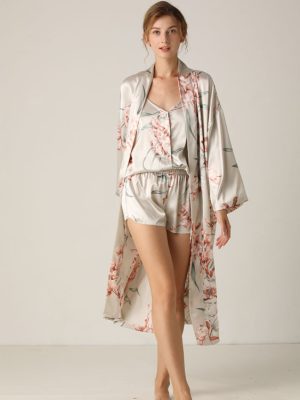 Printed Camisole & Lace-Up Shorts Mid-Length Nightgown