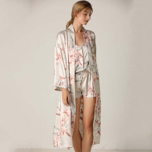 Printed Camisole & Lace-Up Shorts Mid-Length Nightgown - Image 2