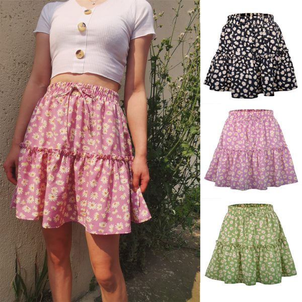 Ladies Floral Daisy Printed Pleated Skirt for Women - Image 3