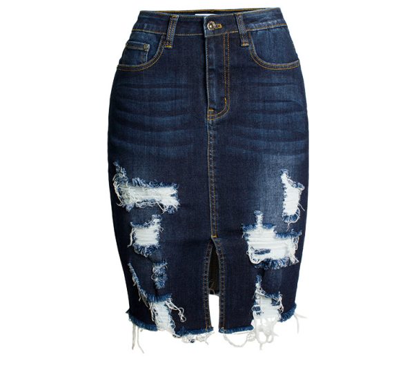 Slim Sheath Sexy Ripped Denim Skirt for Women - Image 2