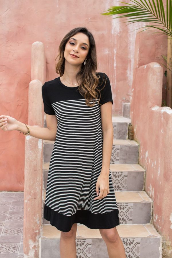 Striped Round Neck Short Sleeve Sheath Dress for Summer - Image 3