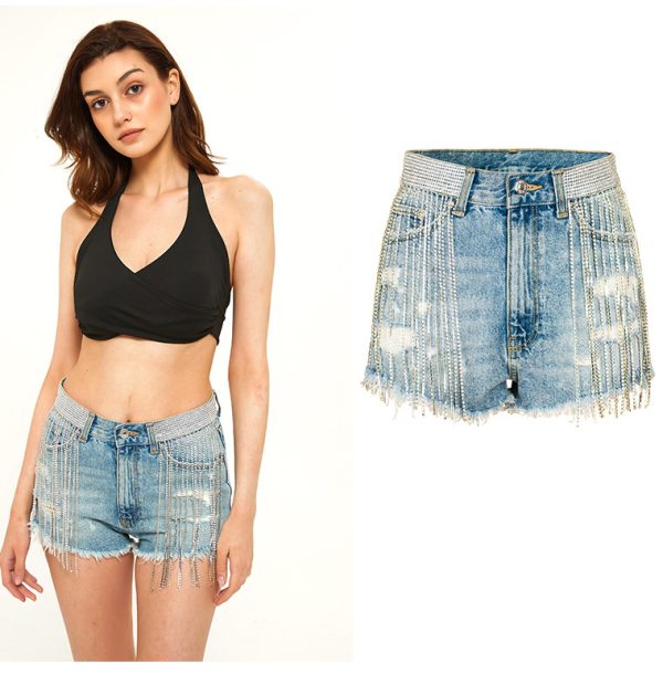 Summer Nightclub Tassel Wide Leg High Waist Denim Shorts - Image 2