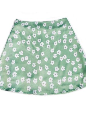 Summer High-Waist Satin Pink Floral Printed Short Skirt