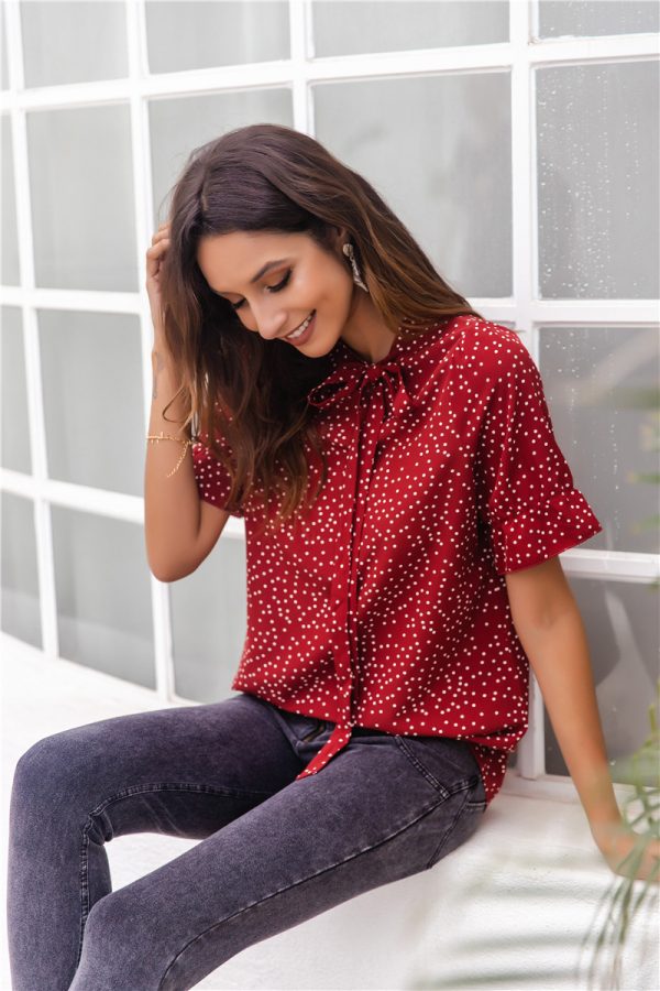 Polka Dot Short Sleeve Crew Neck T-Shirt for Women - Image 2