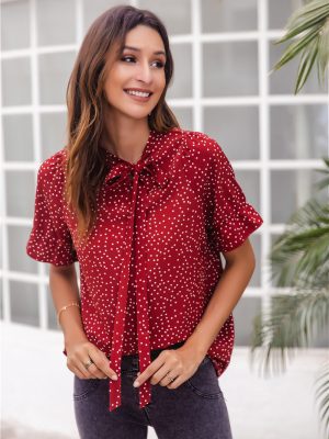 Polka Dot Short Sleeve Crew Neck T-Shirt for Women