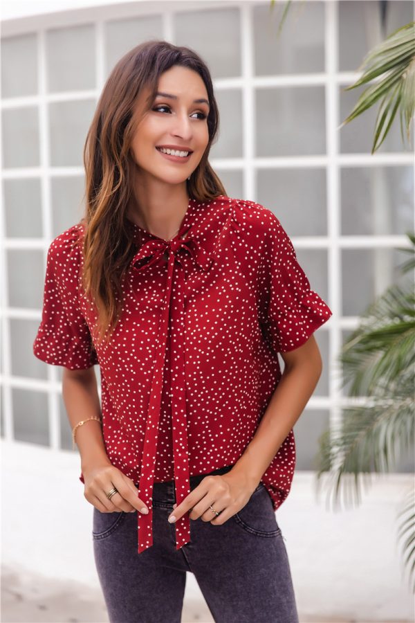 Polka Dot Short Sleeve Crew Neck T-Shirt for Women